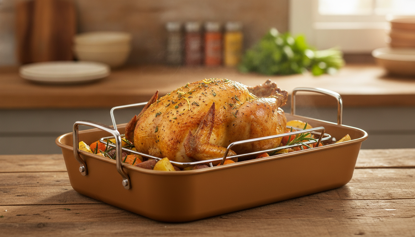 Curry Nonstick Roaster with Rack for Crisp, Juicy Roasts