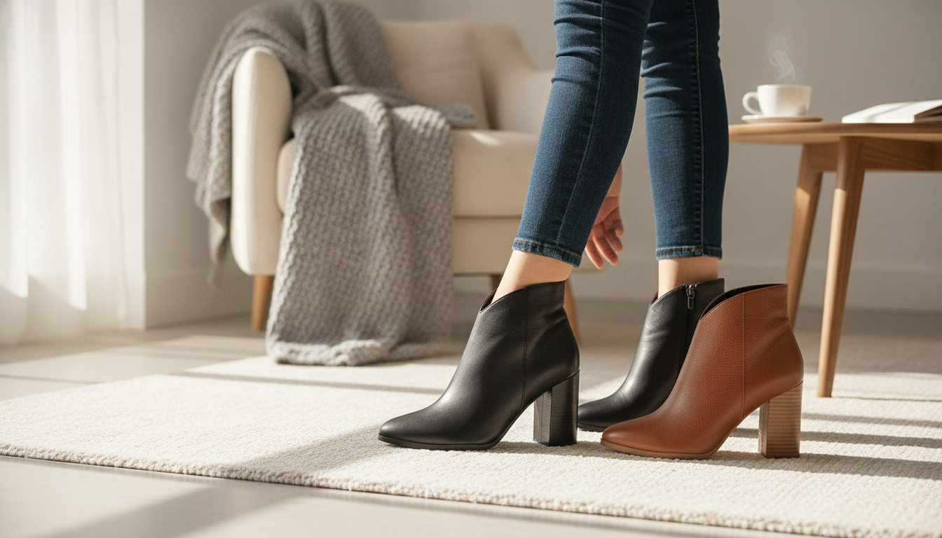 Genuine Leather Block Heel Ankle Boots: Black or Brown