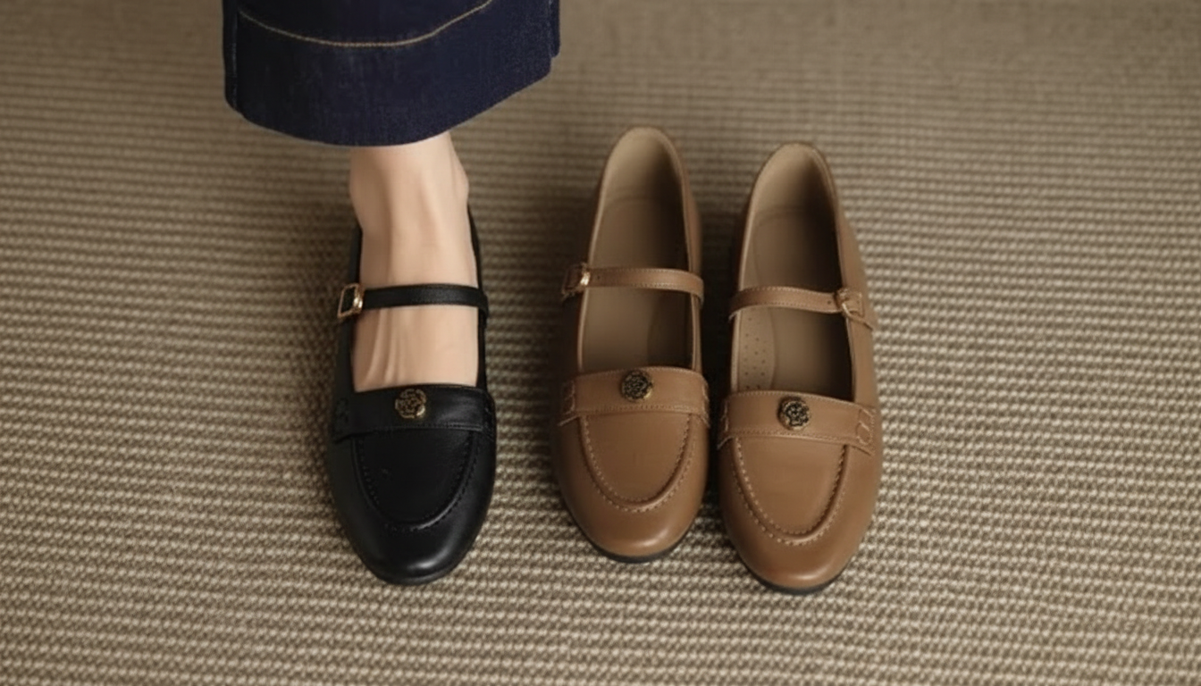 Retro Leather Mary Jane Flats: Low Heel, Round Toe