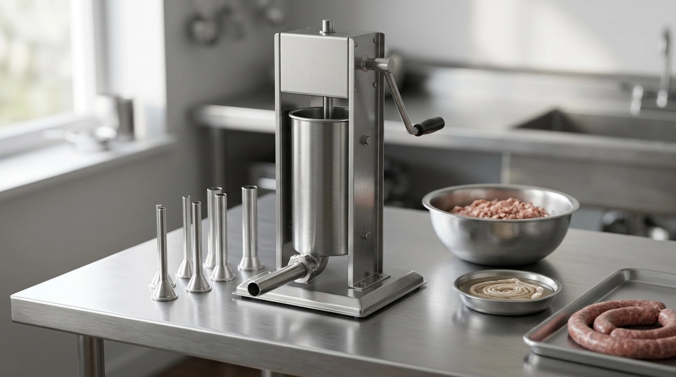 7L Manual Sausage Stuffer: Stainless Steel, 5 Nozzles