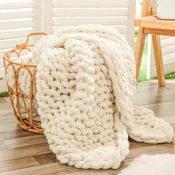 Chunky Chenille Throw 40x60: Hand-Knitted Cozy Style