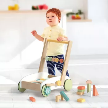 Wooden Push Walker with Blocks for Early Toddler Steps