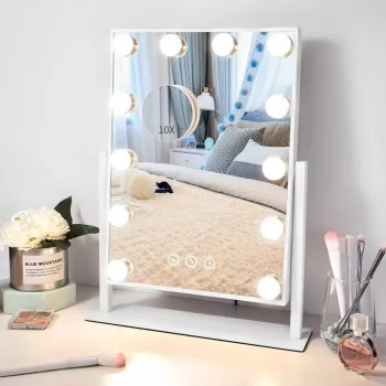 Lighted Vanity Mirror: 3 Color LED, 10X, Touch Control