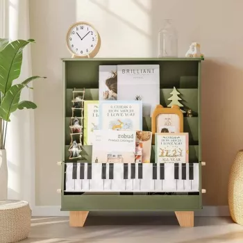 Natural Wood 4-Tier Kids Bookshelf + Toy Storage